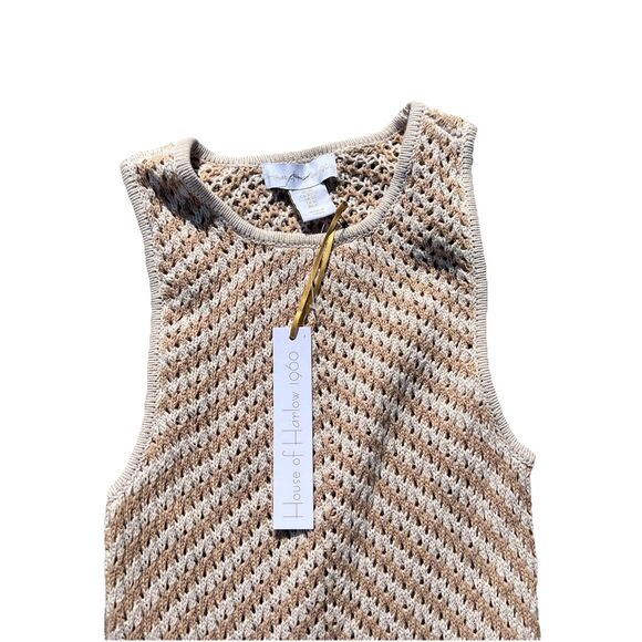 House of Harlow Revolve Tan/White Chevron Sleeveless Maxi Boho Dress NWT XS - Picture 3 of 7